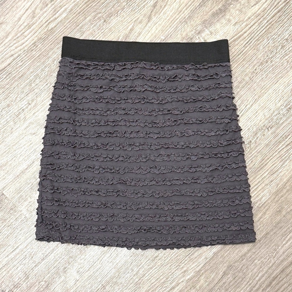 Charcoal Gray Tiered Ruffle Mini Skirt Large Elastic Waist Y2K Necessary Objects
